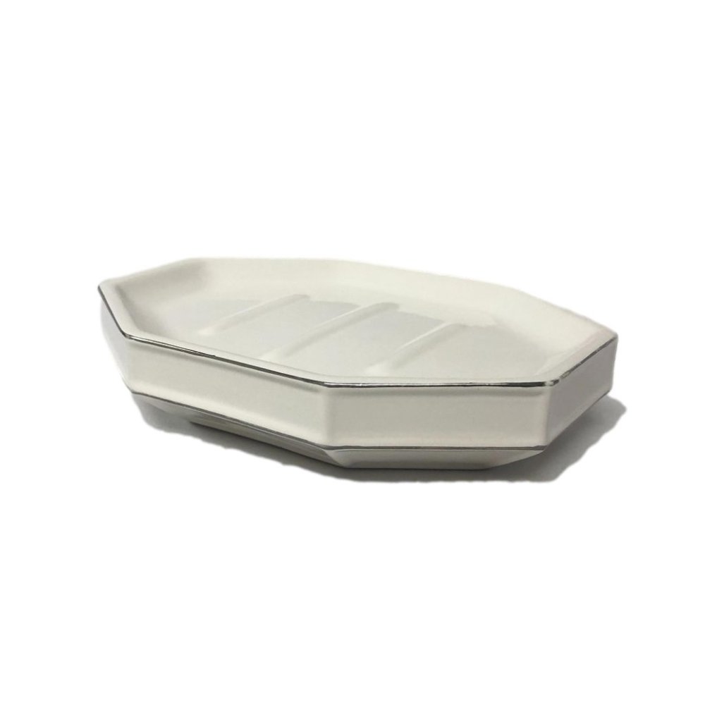 Kassatex Soap Dish White with Silver Accent NEW